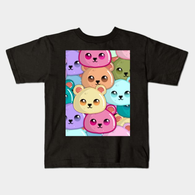 Cute Colored Bears Pattern Kids T-Shirt by LittleBearBlue